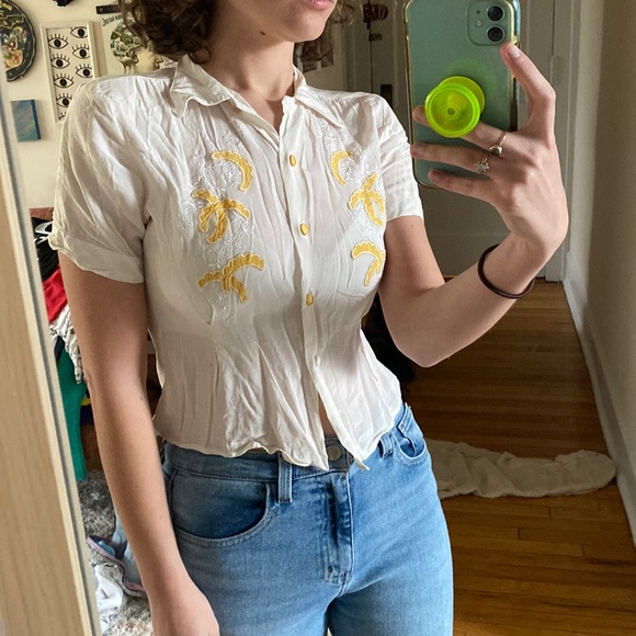 Vintage white button up shirt. Floral Western vibe - Picture 1 of 4